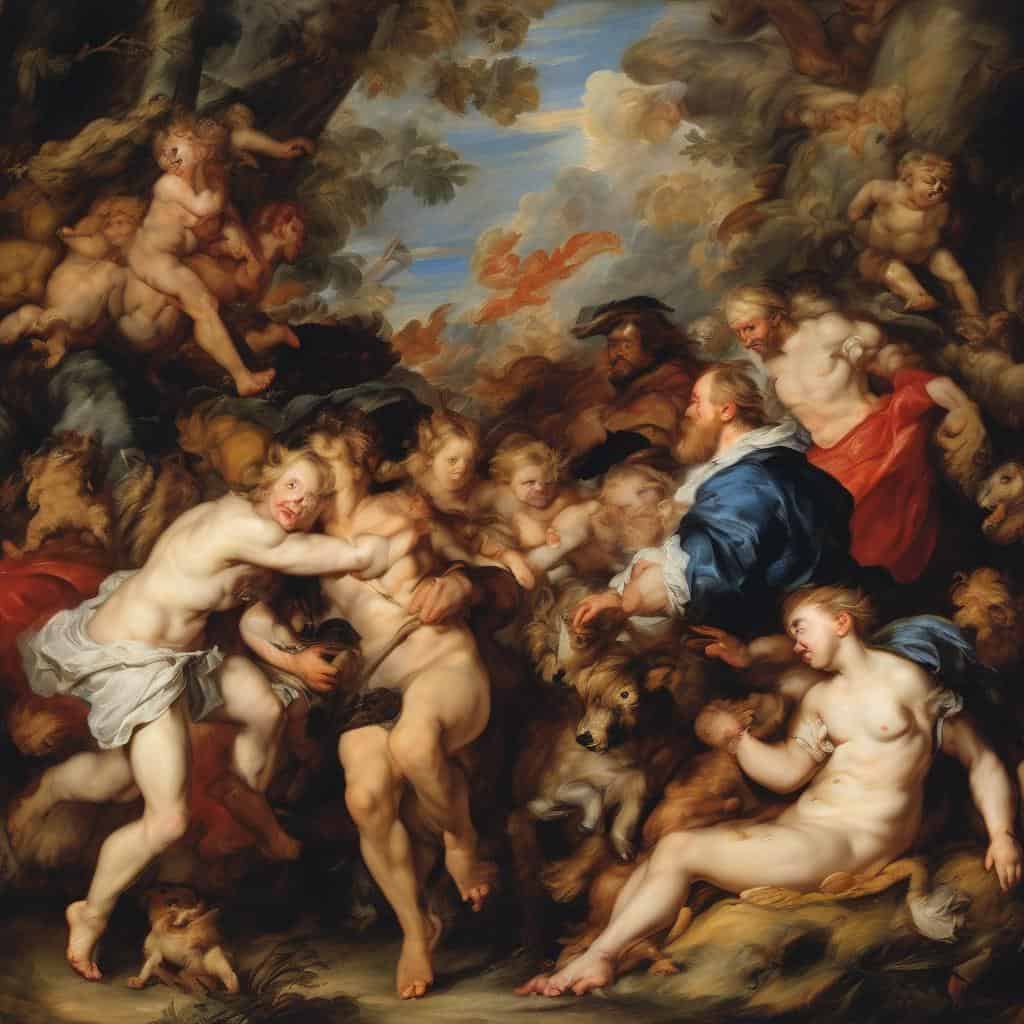 Ζωγραφική αναπαράσταση της εξέλιξης της τεχνικής στον καμβά με κλασικό έργο τέχνης, συνδυάζοντας μυστικιστικές και ιστορικές πινελιές.