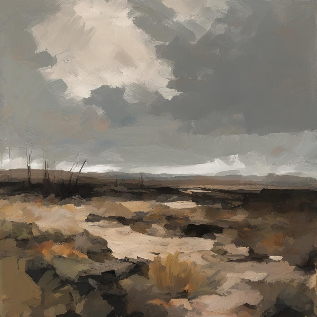 Απόγευμα στη θάλασσα με γεωμετρικές πινελιές, αναπαριστώντας την εξέλιξη της τεχνικής στον καμβά με σύνθετα χρώματα και δυναμικές γραμμές.