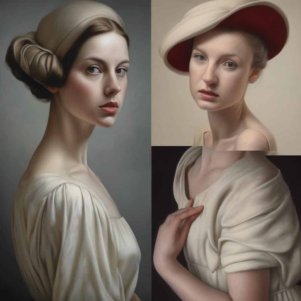 Ομορφία και εξέλιξη τεχνικής στον καμβά, δείχνει τις μεταμορφώσεις των πορτρέτων με νέο και παλιό στιλ ζωγραφικής, αναδεικνύοντας την τέχνη και την καινοτομία.