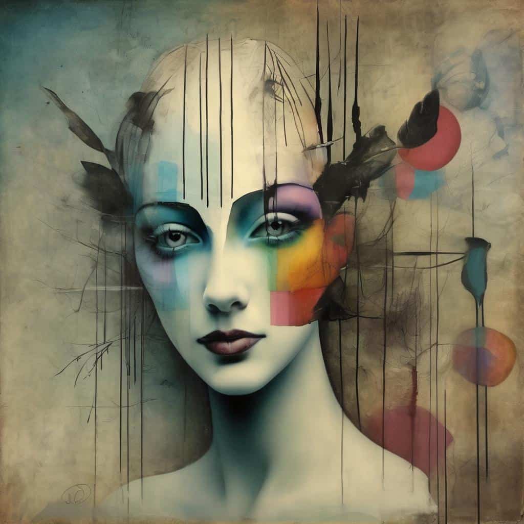 Ανδρικό πορτρέτο σε αφηρημένο στυλ, με έντονα χρώματα και γραμμικές πινελιές, αναδεικνύοντας την εξέλιξη της τέχνης στον καμβά, σύγχρονη τέχνη, ψηφιακή τέχνη και καλλιτεχνική δημιουργία.